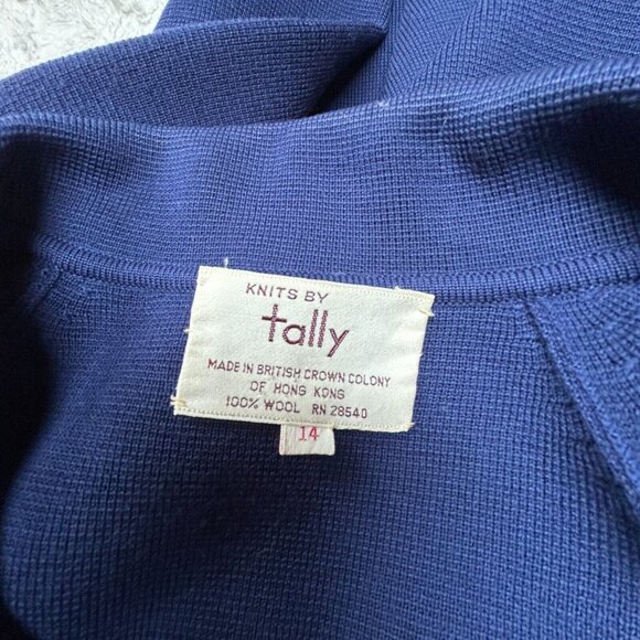 Vintage Knits By Tally Wool Classic Collared Sweater Size 14 Blue White - Picture 3 of 9